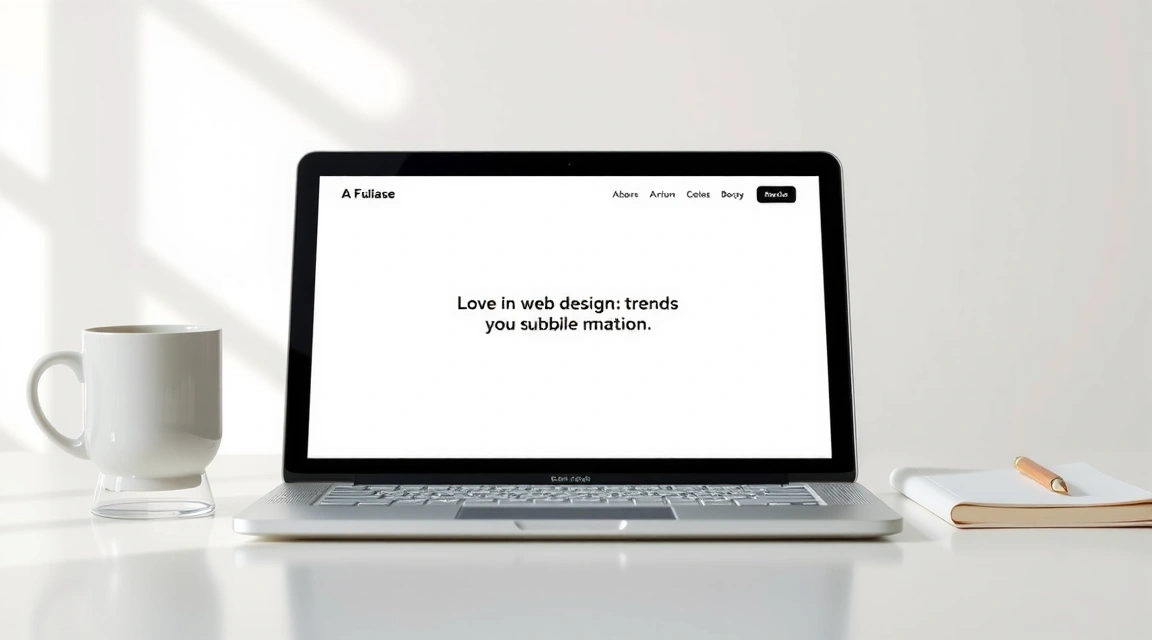 A modern, sleek website design on a laptop screen with a cup of coffee and a notebook beside it, illustrating web design trends.