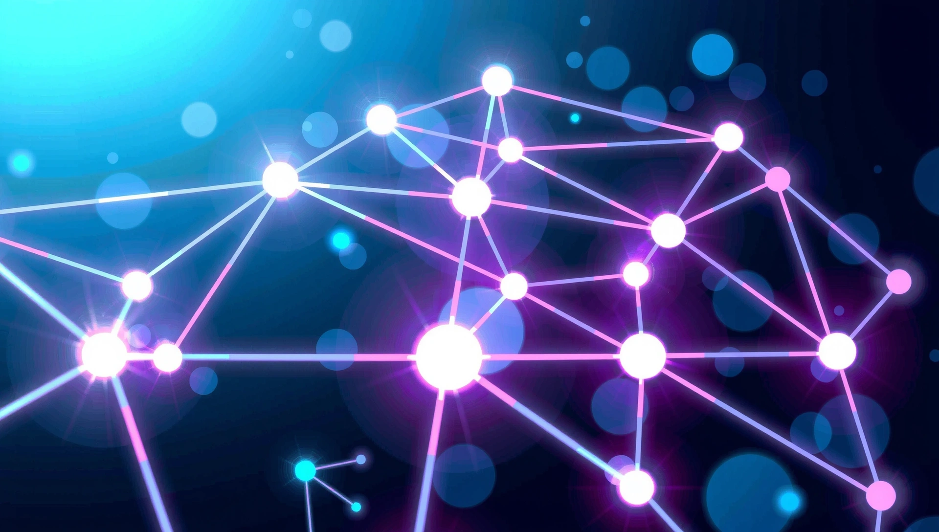 Futuristic glowing network lines and nodes forming a complex web, representing technological innovation and connectivity.