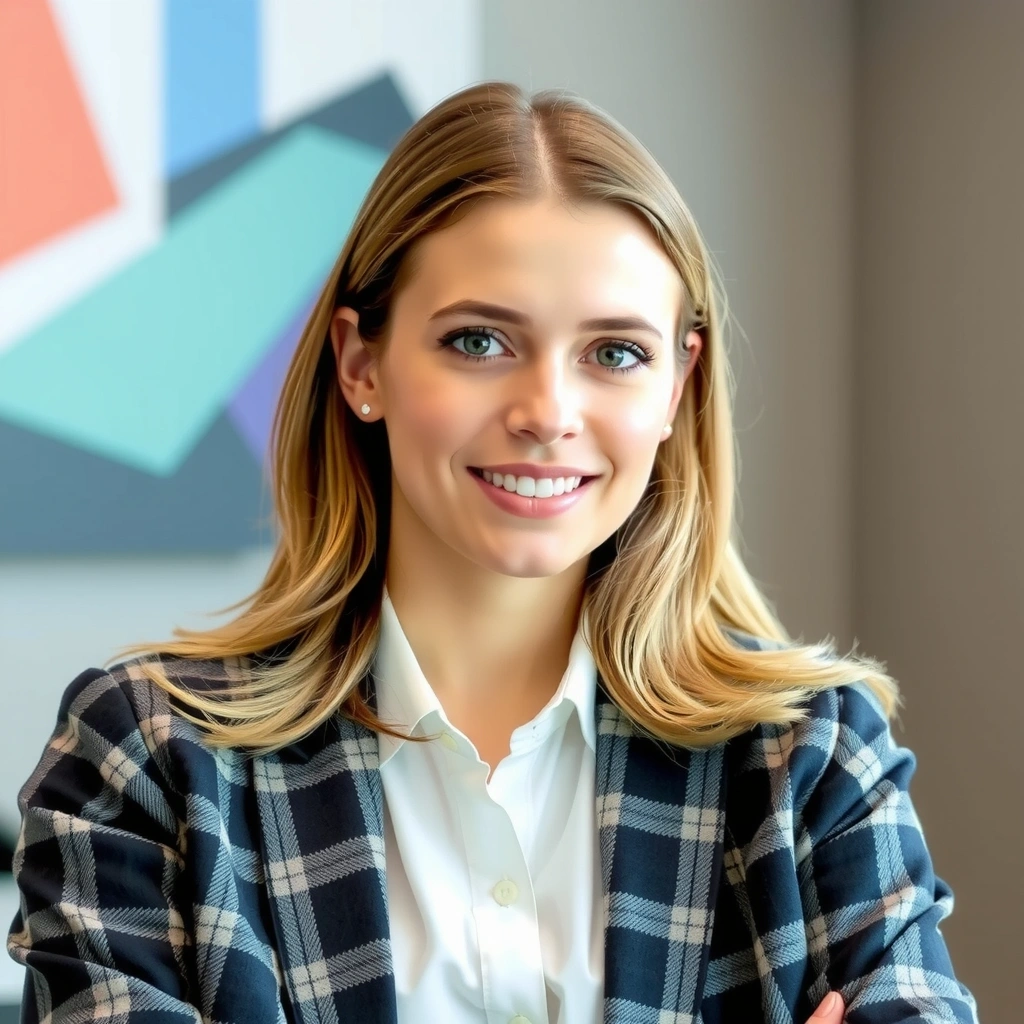 Portrait of a confident female digital marketing strategist, smiling and looking professional.