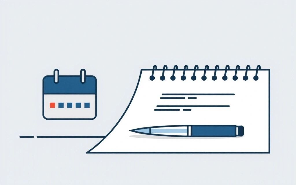 Illustration of a calendar and a document with a pen, symbolizing policy updates and review.