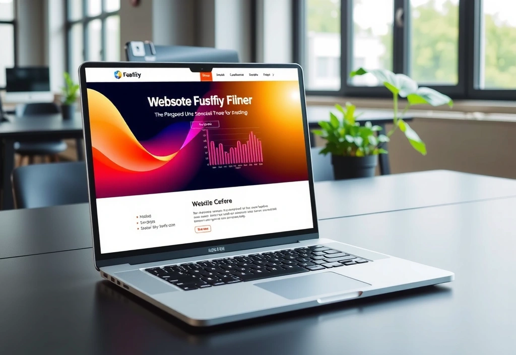 Laptop showing a successful website design project with charts and graphs