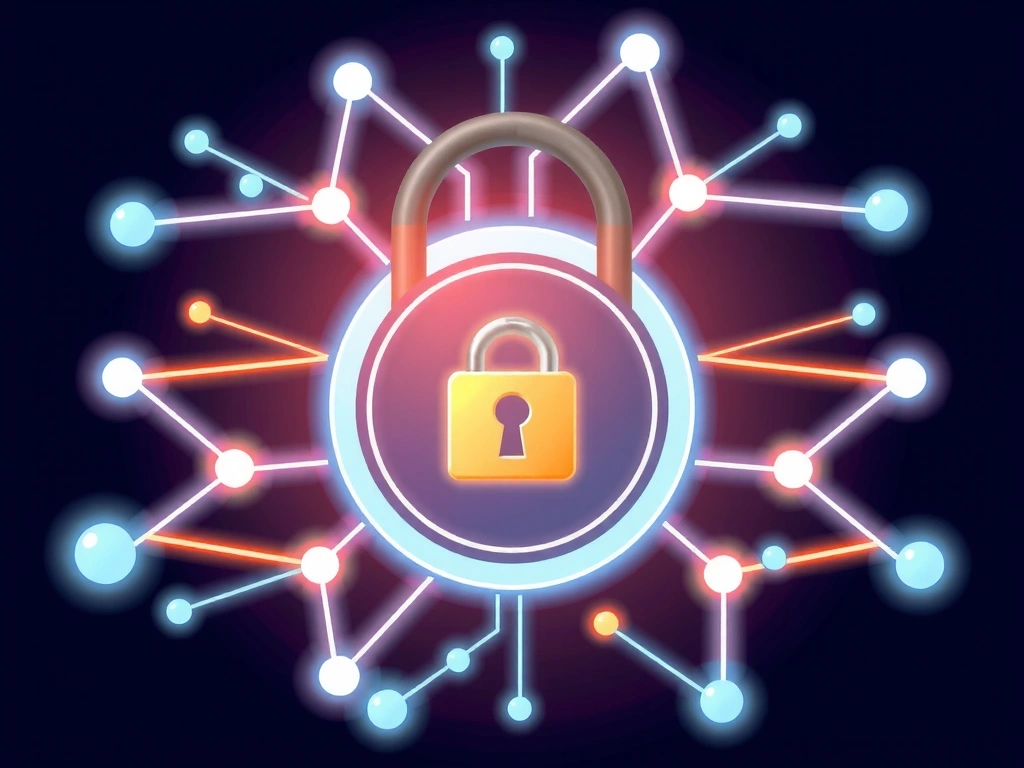 Digital privacy concept with padlock and floating data