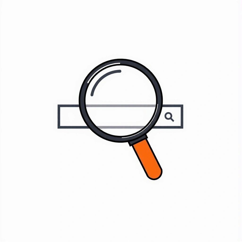 A magnifying glass over a search engine results page, symbolizing SEO.