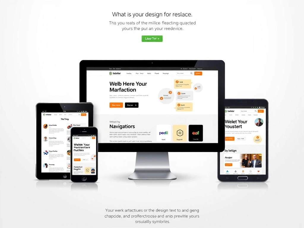 A sleek, modern web design interface with various elements like navigation, content blocks, and interactive components, showcasing responsiveness across different devices.